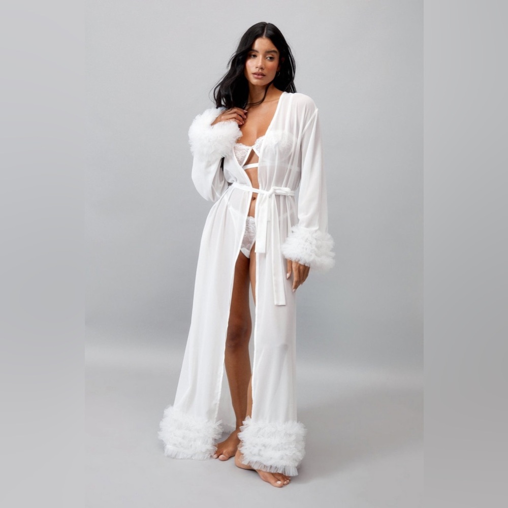 Tulle Trim Chiffon Longline Robe